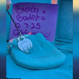 LARGE Please Return To Tiffany & Co. Blue Splash Enamel Heart Charm 925